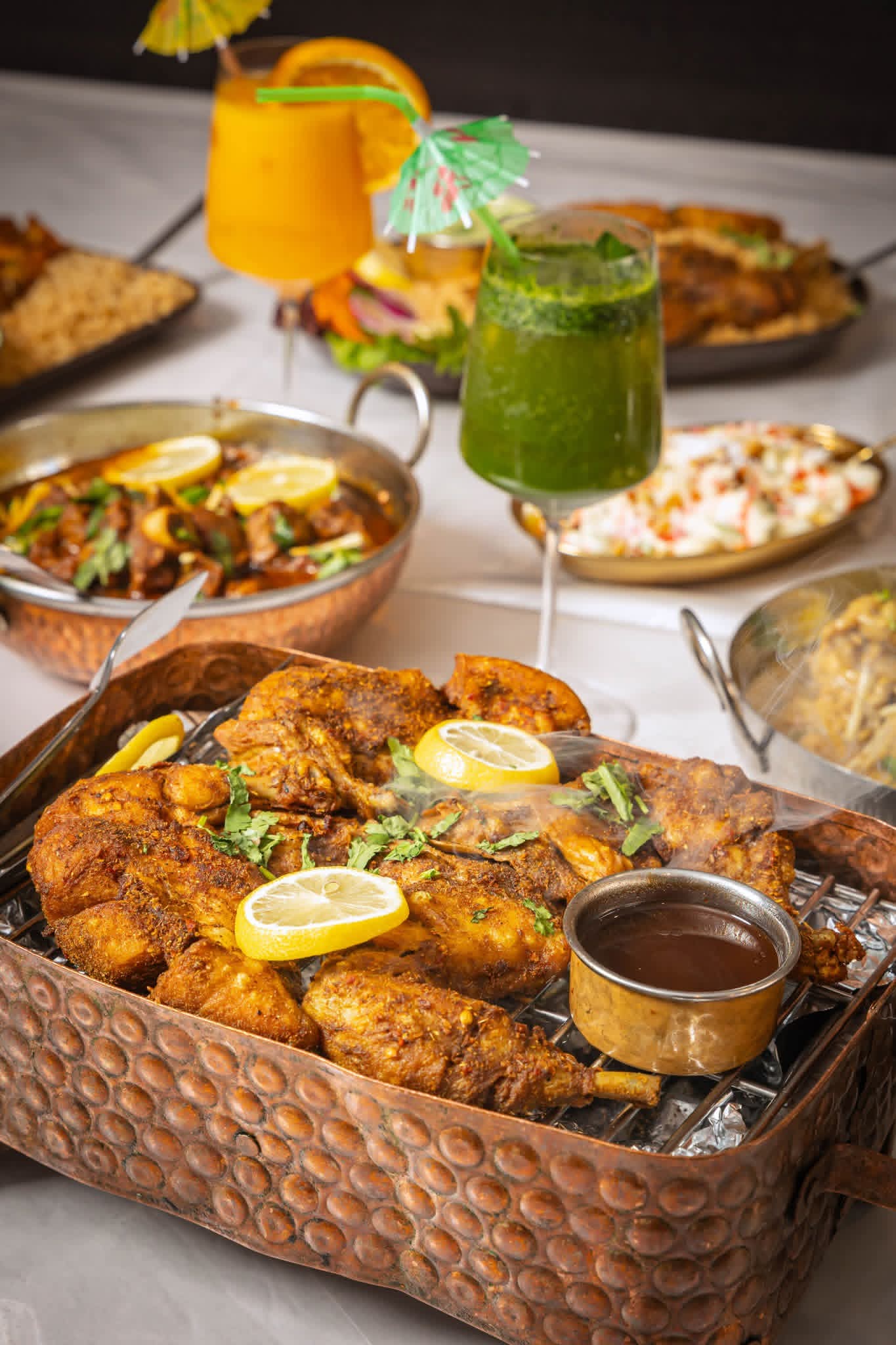 Table feast with chilled drinks