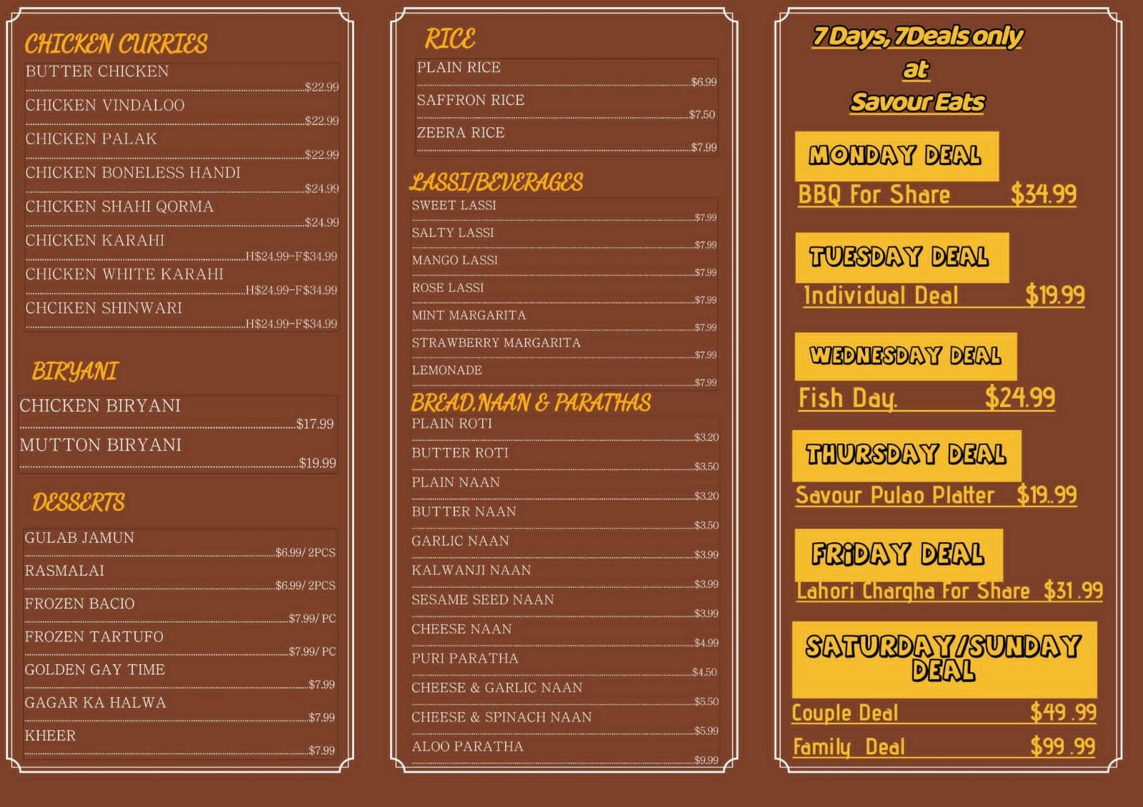 Savour Eats menu page 16